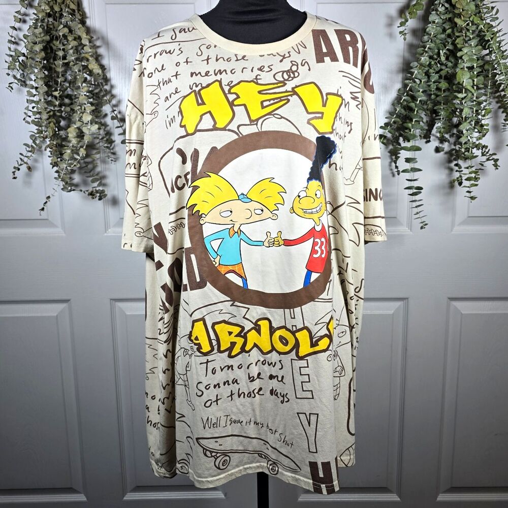 Nickelodeon Hey Arnold Arnold Gerald Graphic Oversized T-Shirt Beige 4X AOP